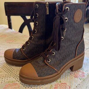 Michael Kors Lace-Up Boots in Brown and Tan